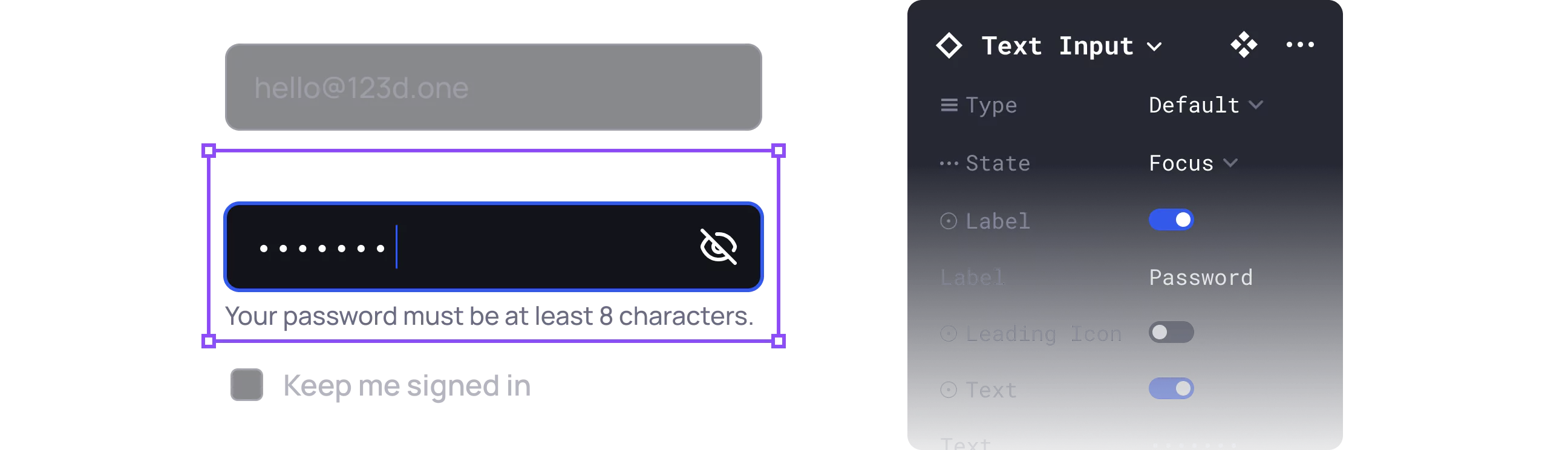 Customization text input component with properties